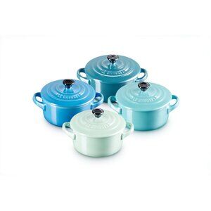 Le Creuset 4 Mini Cocottes Metallics Cool Mint Caribbean Deep Teal Marseille NEW
